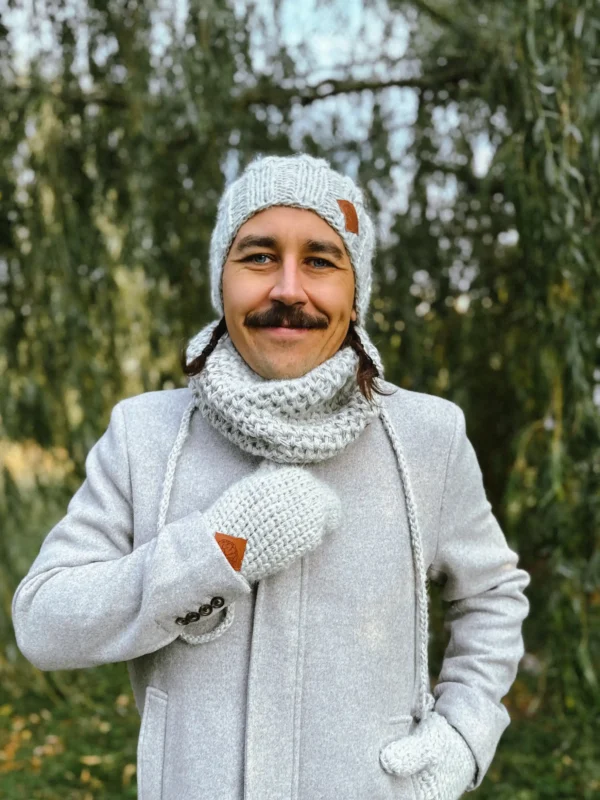 Męska czapka MERINO Smile "Wybielony szary" + podszewka JEDWAB