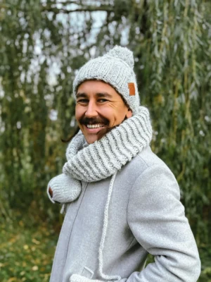 Męska czapka MERINO Euforia "Wybielony szary"