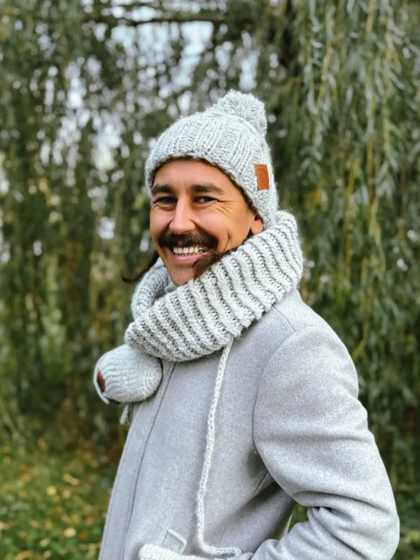 Męska czapka MERINO Euforia "Wybielony szary"