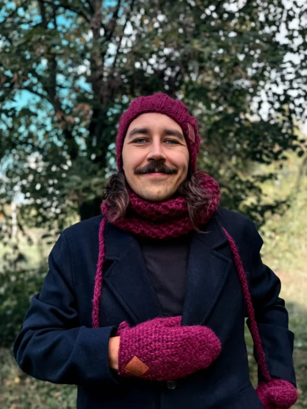 Męska czapka MERINO Smile "Bordo" + podszewka JEDWAB