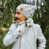 Męska czapka MERINO Smile "Wybielony szary" + podszewka JEDWAB