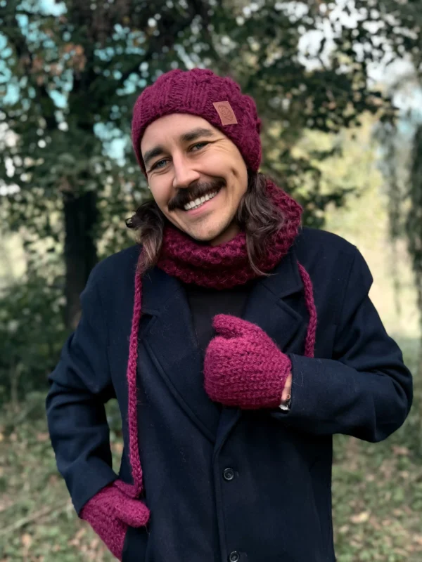 Męska czapka MERINO Smile "Bordo" + podszewka JEDWAB