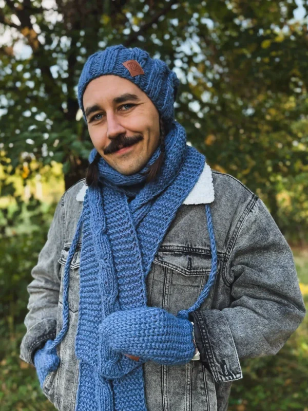 Męska czapka MERINO Smile "Ciemny niebieski" + podszewka JEDWAB
