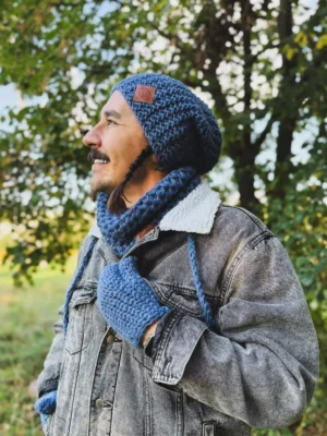 Męska czapka MERINO Neverland "Ciemny niebieski" + podszewka JEDWAB