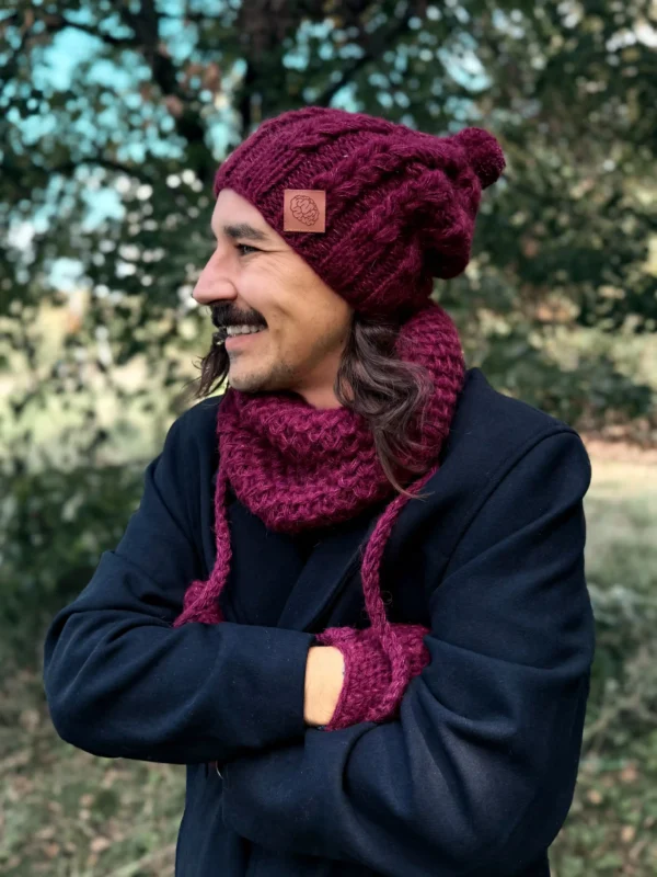 Męska czapka MERINO Smile "Bordo" + podszewka JEDWAB