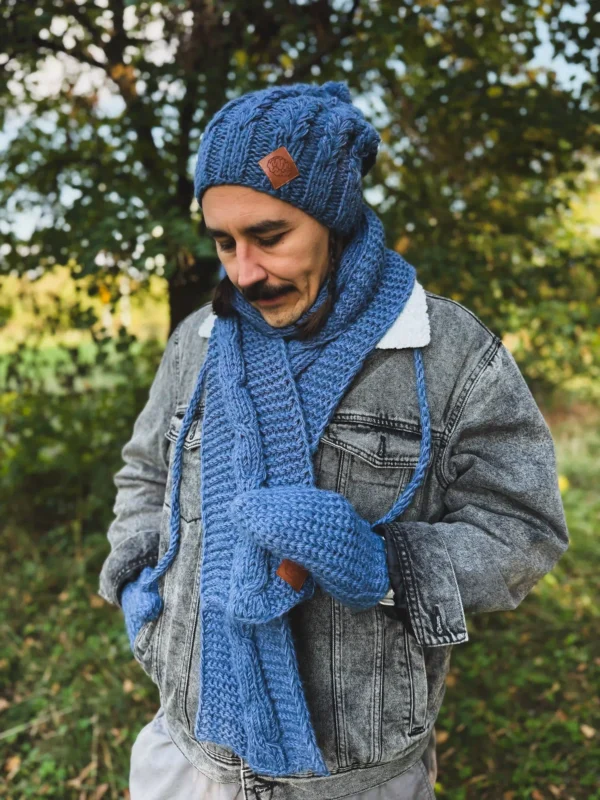Męska czapka MERINO Smile "Ciemny niebieski" + podszewka JEDWAB