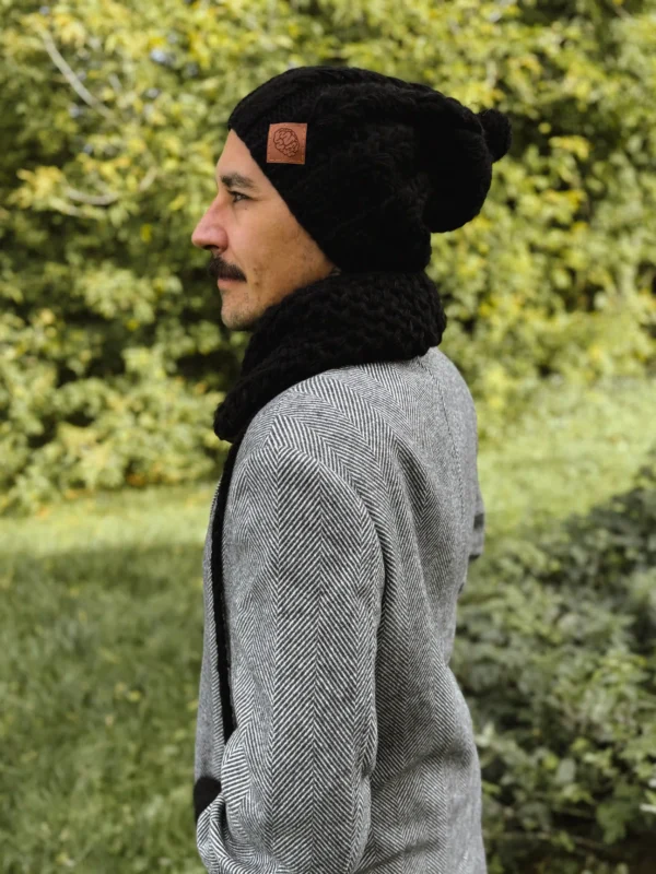 Męska czapka MERINO Smile "Czarny" + podszewka JEDWAB