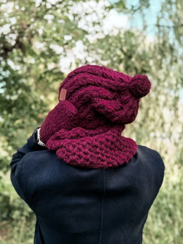 Męska czapka MERINO Smile "Bordo" + podszewka JEDWAB