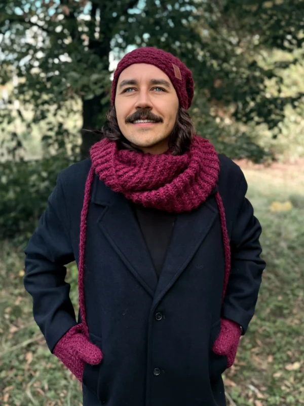 Męska czapka MERINO Neverland "Bordo" + podszewka JEDWAB