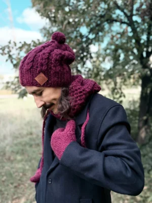 Męska czapka MERINO Smile "Bordo" + podszewka JEDWAB