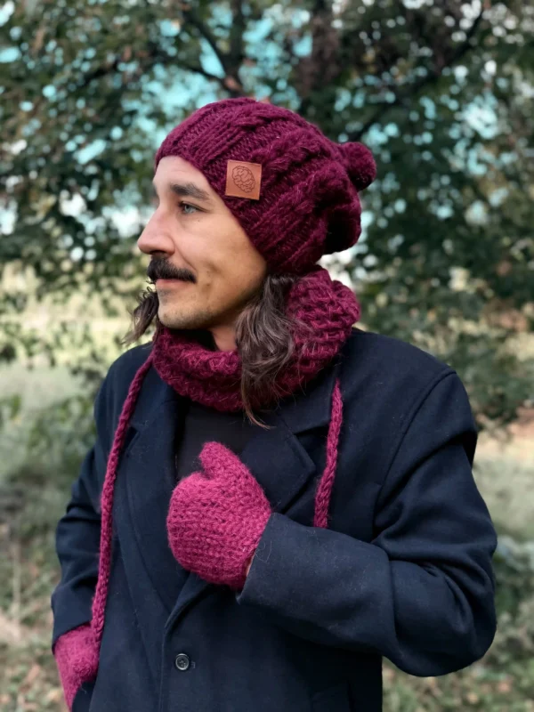 Męska czapka MERINO Smile "Bordo" + podszewka JEDWAB