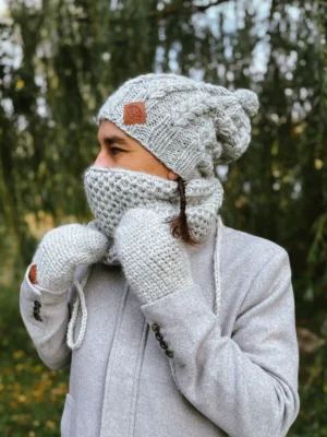 Męski mały komin MERINO "Wybielony szary"
