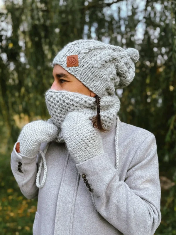 Męski mały komin MERINO "Wybielony szary"