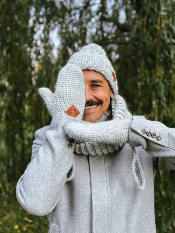 Męskie rękawiczki MERINO "Wybielony szary"