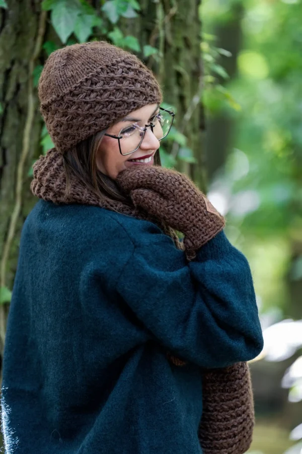 Czapka MERINO Hope "Brązowy" + podszewka JEDWAB