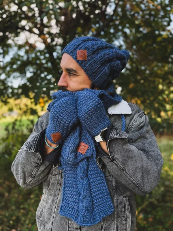 Męskie rękawiczki MERINO "Ciemny niebieski"