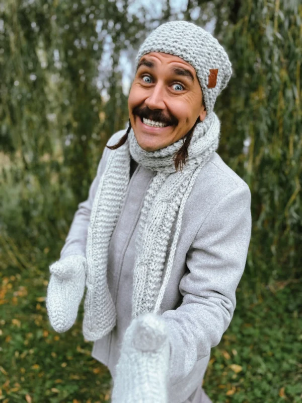 Męski szal MERINO "Wybielony szary szalik"
