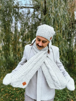 Męski szal MERINO "Wybielony szary szalik"