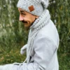 Męska czapka MERINO Neverland "Wybielony szary" + podszewka JEDWAB