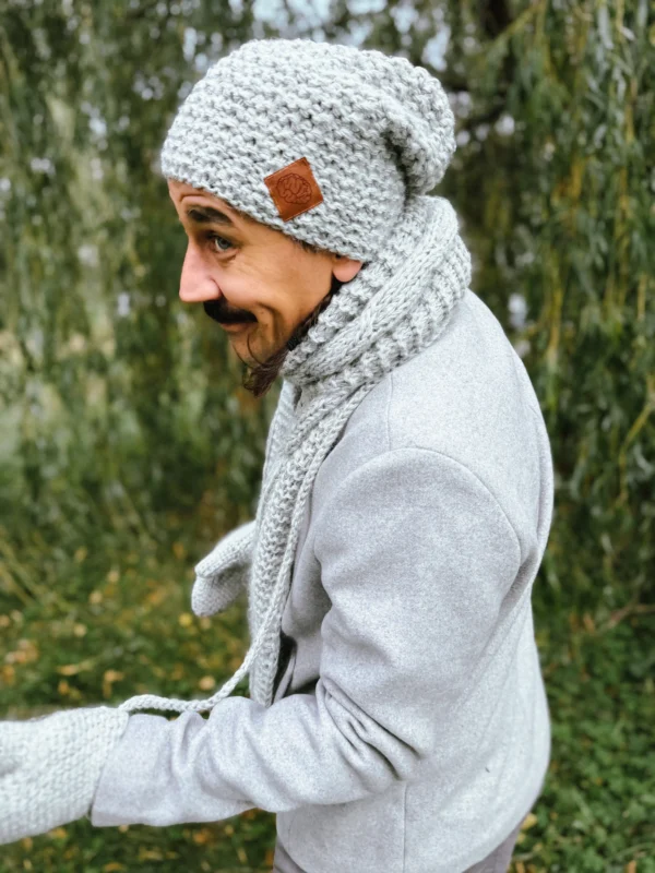 Męska czapka MERINO Neverland "Wybielony szary" + podszewka JEDWAB