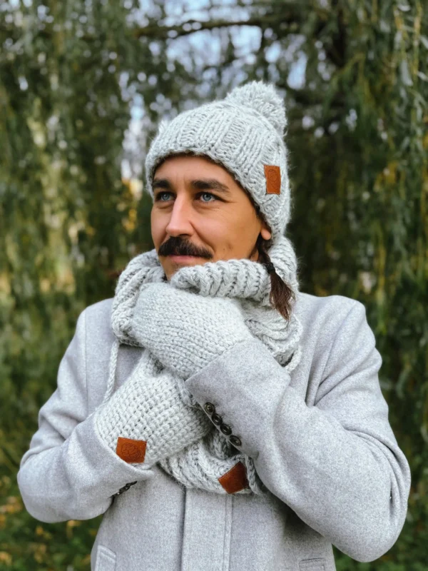 Męska czapka MERINO Euforia "Wybielony szary"