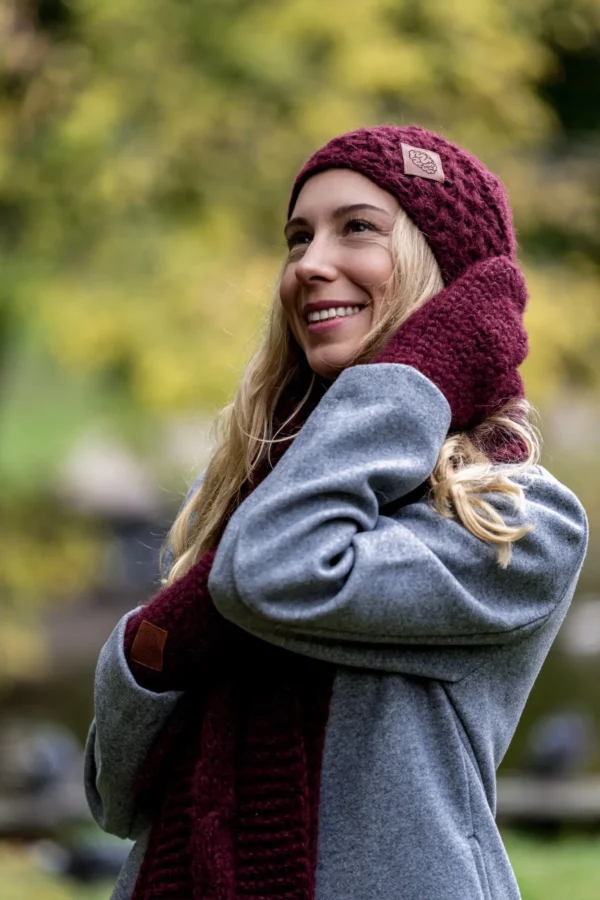 Czapka MERINO Hope "Bordo" + podszewka JEDWAB