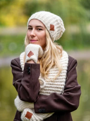 Czapka MERINO Neverland "Ecru" + podszewka JEDWAB