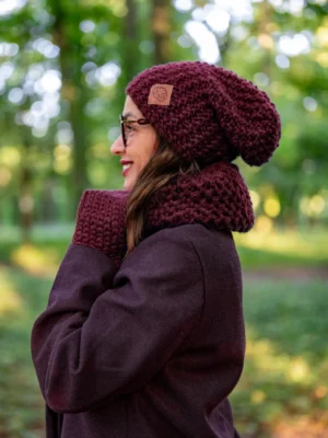 Czapka MERINO Neverland "Bordo" + podszewka JEDWAB