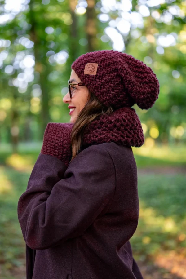 Czapka MERINO Neverland "Bordo" + podszewka JEDWAB
