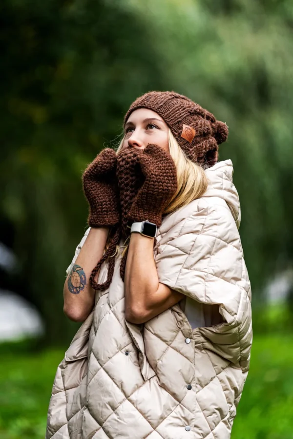 Czapka MERINO Smile "Brąz"+ podszewka JEDWAB