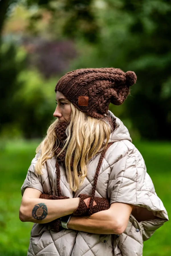 Czapka MERINO Smile "Brąz"+ podszewka JEDWAB