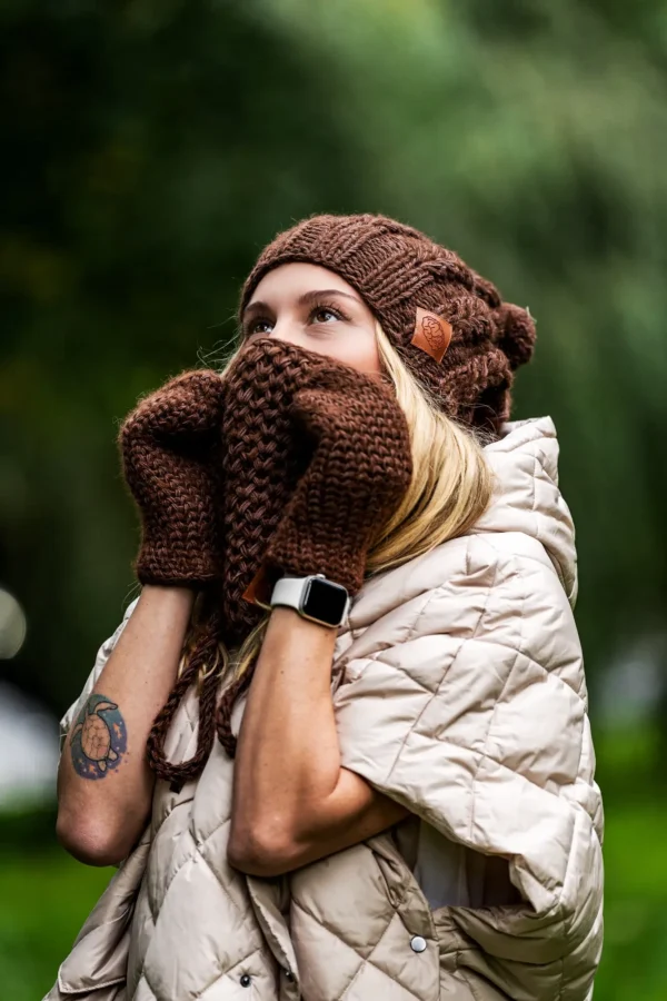 Czapka MERINO Smile "Brąz"+ podszewka JEDWAB