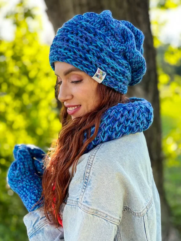 Mały komin MERINO 66% "Niebieskości"