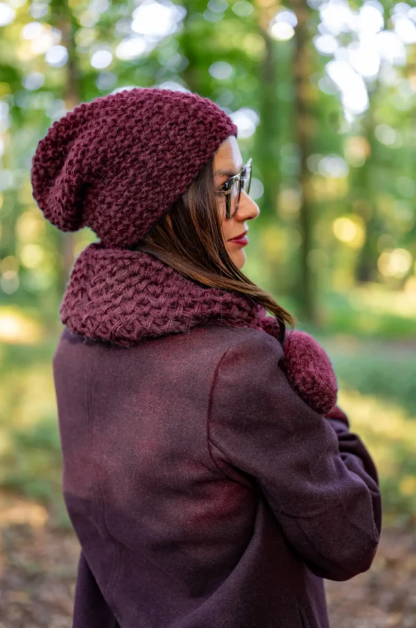 Czapka MERINO Neverland "Bordo" + podszewka JEDWAB