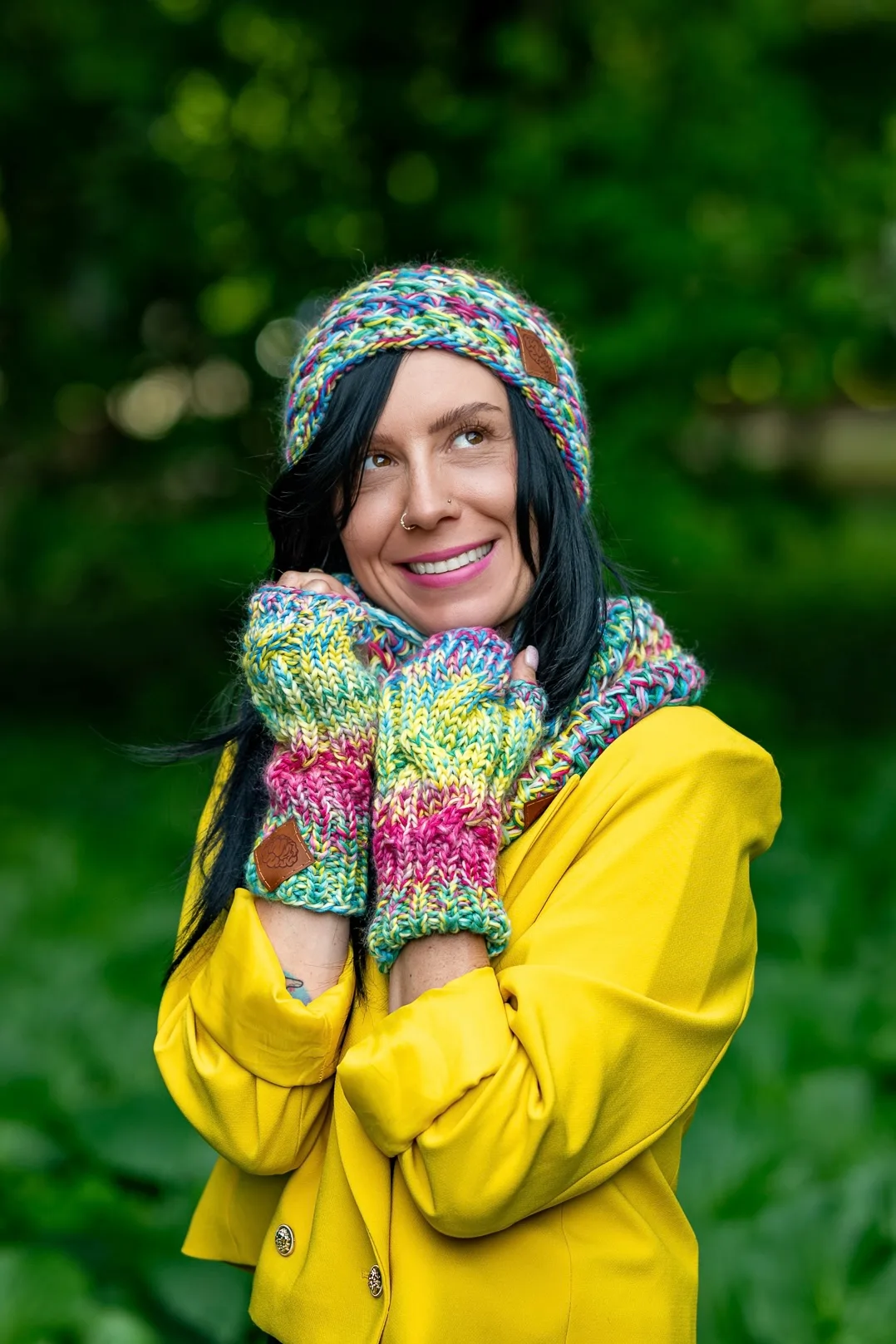 Czapka MERINO 100% Hope "Cukierki" + podszewka BAWEŁNA 56 czapka i rękawiczki merino