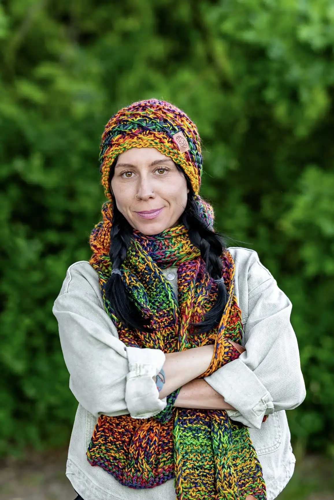 Czapka MERINO 100% Hope "Kolory" + podszewka BAWEŁNA 48 czapka i szalik komplet