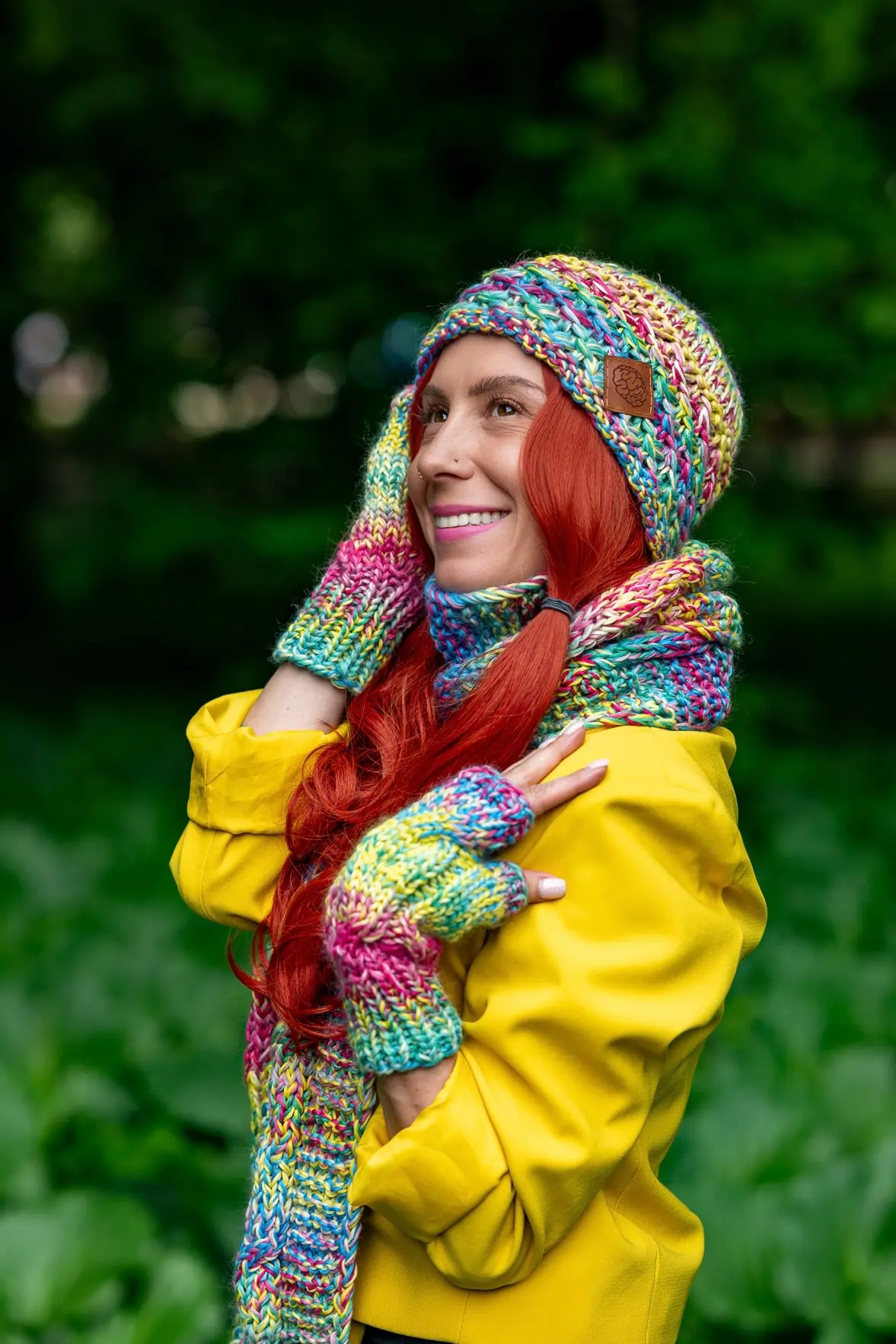 Czapka MERINO 100% Hope "Cukierki" + podszewka BAWEŁNA 61 czapka merino damska na zimę