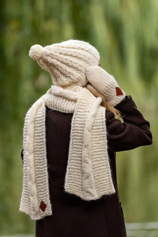 Czapka MERINO Smile “Beżowy ecru” + podszewka JEDWAB