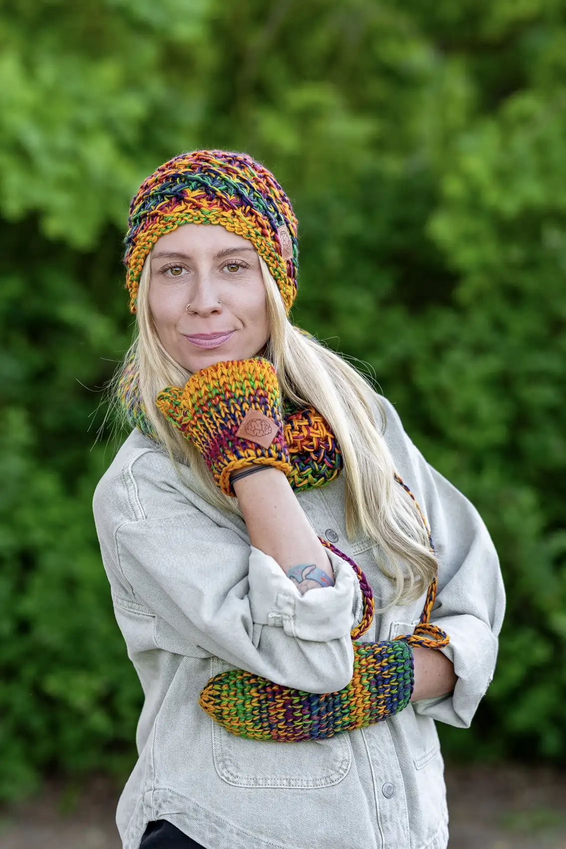 Czapka MERINO 100% Hope "Kolory" + podszewka BAWEŁNA 47 czapka z merino i ociepleniem