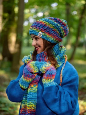 Czapka MERINO 50% ,,Tęcza błękit" NEVERLAND Czapka MERINO 50% ,,Tęcza błękit" NEVERLAND