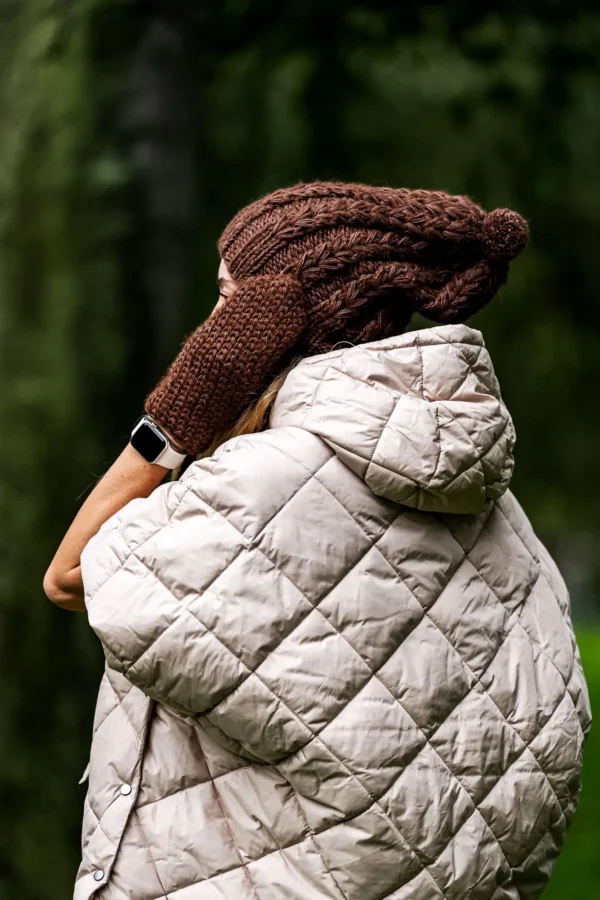 Czapka MERINO Smile "Brąz"+ podszewka JEDWAB