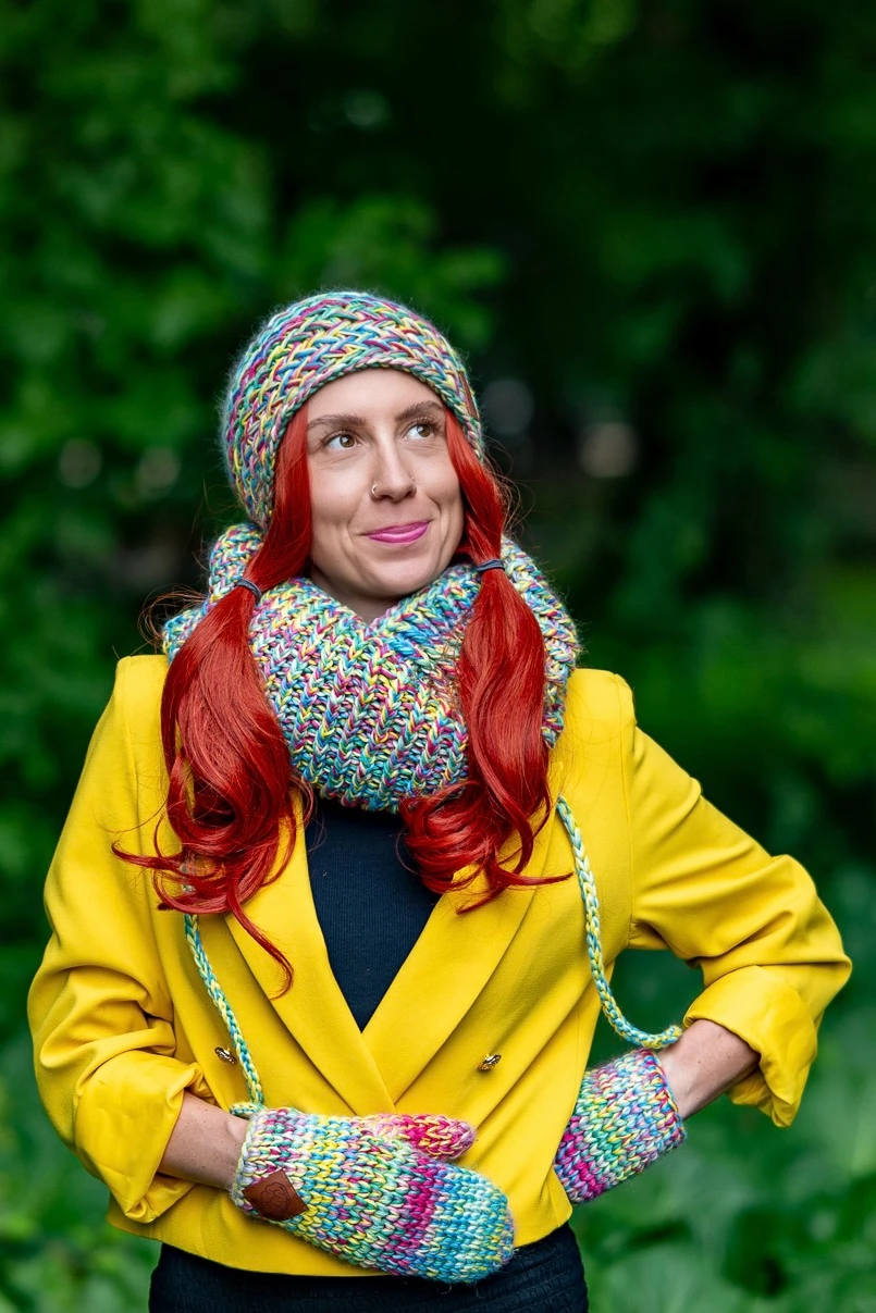 Czapka MERINO 100% Explorer "Cukierki" 74 czapka z rękawiczkami