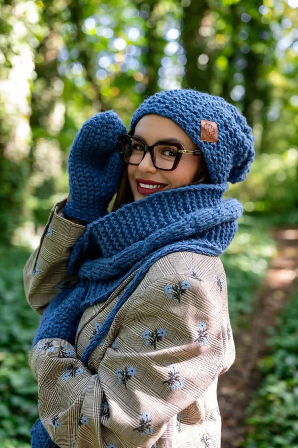 Czapka MERINO Neverland "Ciemny niebieski" + podszewka JEDWAB