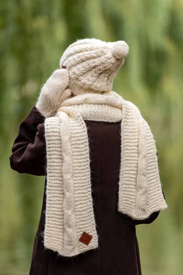 Czapka MERINO Smile “Beżowy ecru” + podszewka JEDWAB