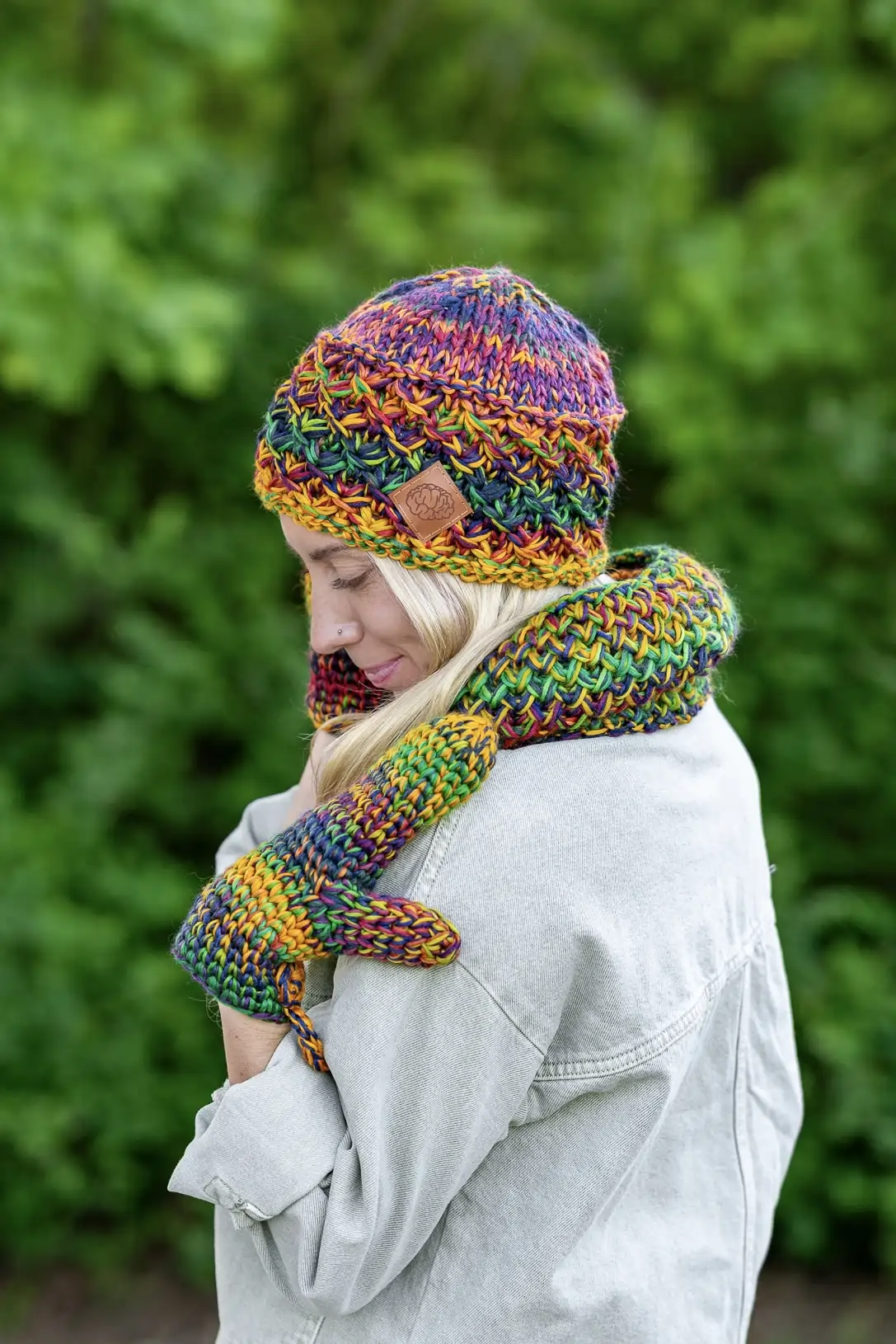 Czapka MERINO 100% Hope "Kolory" + podszewka BAWEŁNA 45 eleganckie nakrycie głowy handmade