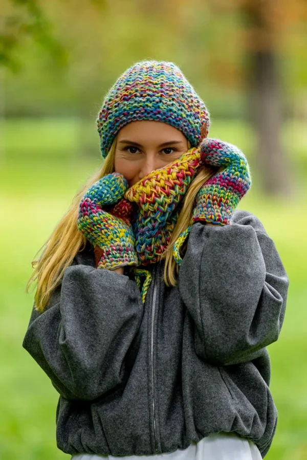 Czapka MERINO Neverland "Cukierki" + podszewka BAWEŁNA