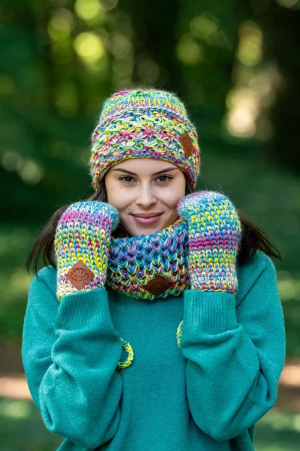 Czapka MERINO Hope "Cukierki" + podszewka BAWEŁNA