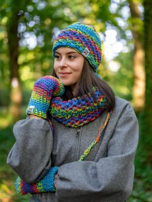 Mały komin MERINO 50% "Tęcza błękit"