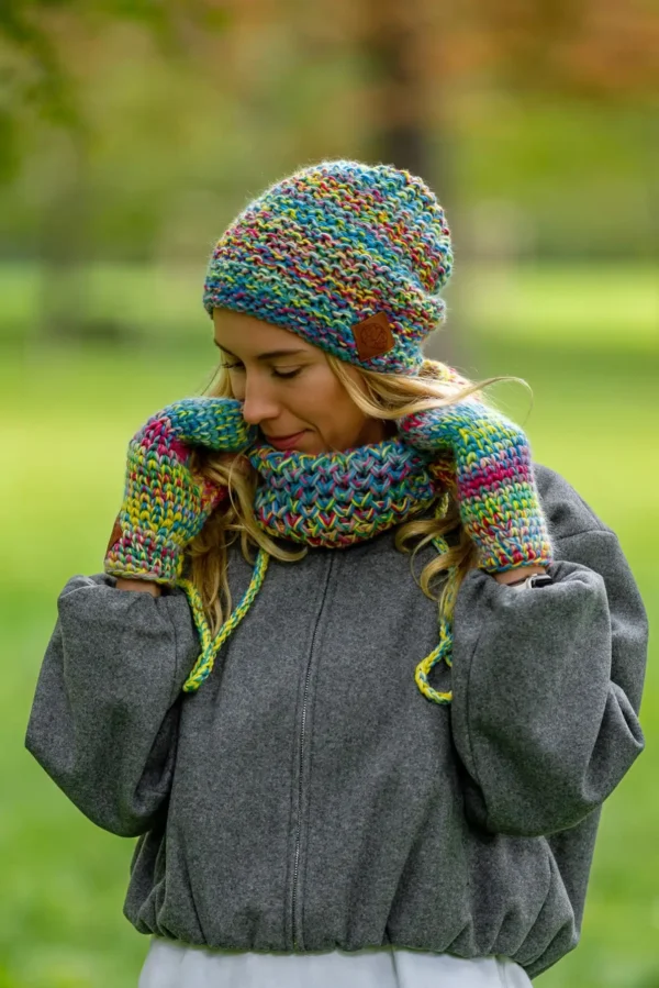 Czapka MERINO Neverland "Cukierki" + podszewka BAWEŁNA