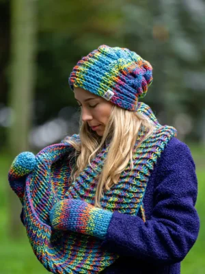 Komin MERINO 50% "Tęcza Błękit"